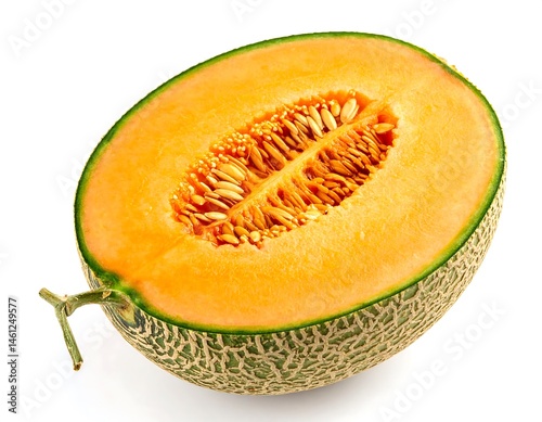 Ripe Cantaloupe Melon Half on White