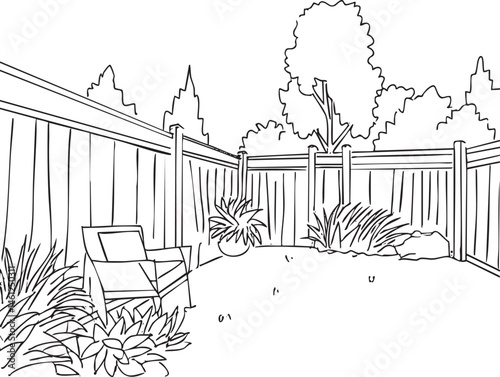 A weathered wooden fence encloses a tranquil scene.