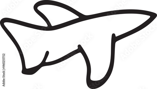 A stylized outline of a shark swims gracefully through the water.