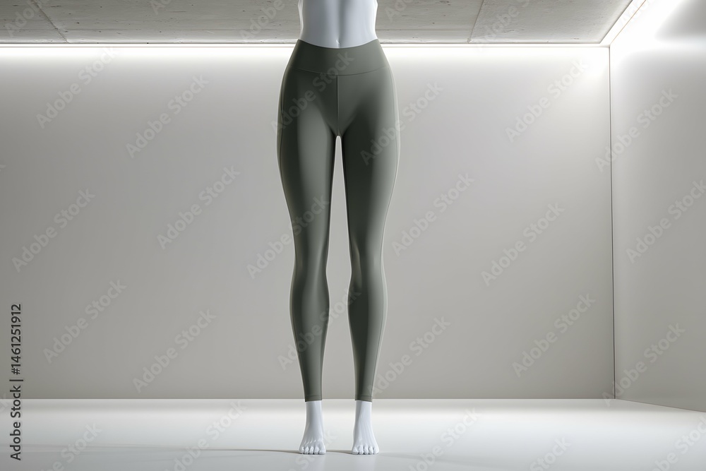 Fitness tights mockup with stylish fabric on a mannequin in a simple, well-lit studio.