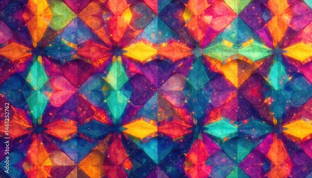 Abstract geometric shapes repeat endlessly creating a vibrant textile design , bold, bright, fabric Abstract geometric shapes repeat endlessly creating a vibrant textile design , bold, bright, fabric