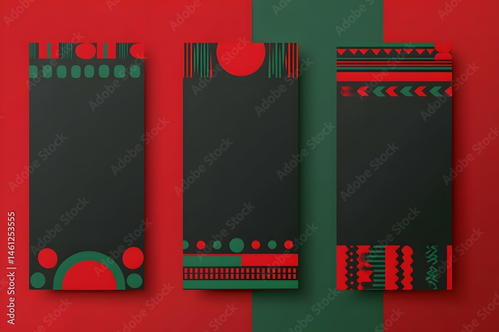 Vibrant Juneteenth banner with sleek, minimalistic design and bold red, black, and green hues.