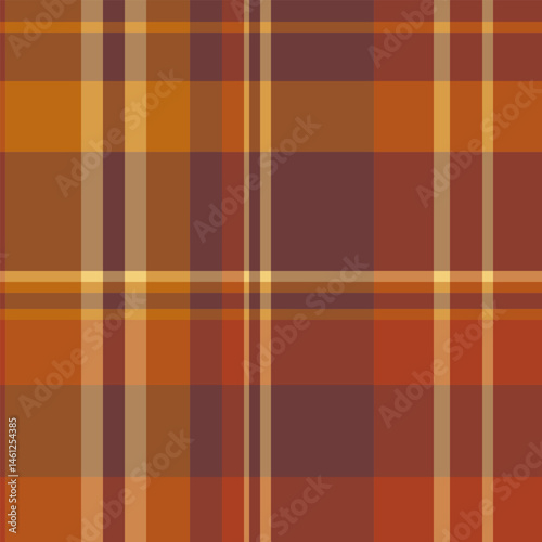 Self background vector seamless, printout plaid tartan check. Skirt textile texture fabric pattern in orange and red colors.