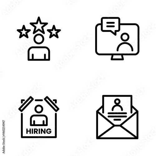 Hiring Process Line Icons. Recruitment, Job Application, Interview, Candidate Selection Vector Set