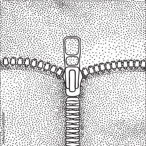A black and white close-up showcases a detailed zipper mechanism.