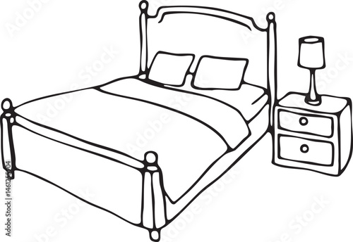 A simple bed with a nightstand and lamp.