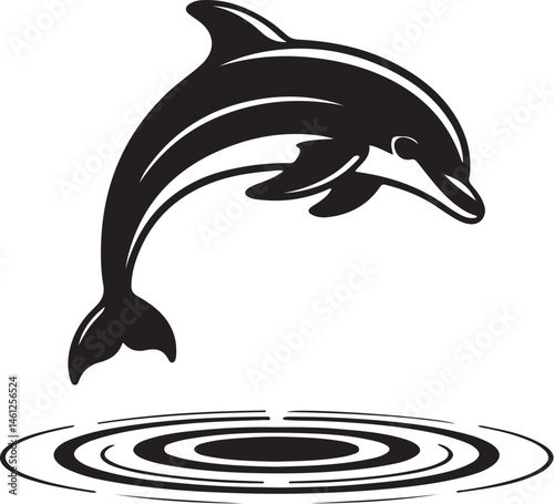Leaping Dolphin Silhouette – Modern Black and White Vector with Smooth Curves