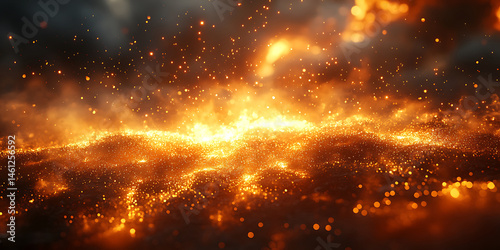 Abstract golden sparkles glowing fiery background glittering golden dust particles dynamic light effects magic and festive backdrop