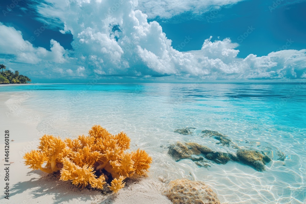 Tropical beach with coral reef