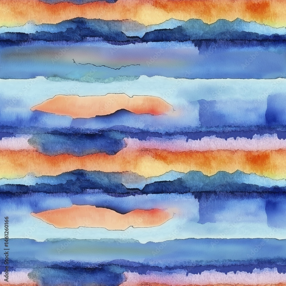 Fototapeta premium Vibrant watercolor horizon with abstract landscape and colorful sky