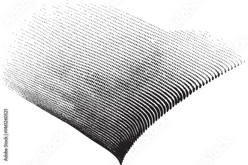 A black and white depicts a large undulating sheet of dots.