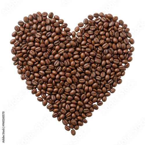 A heart-shaped arrangement of coffee beans, isolated on transparent background