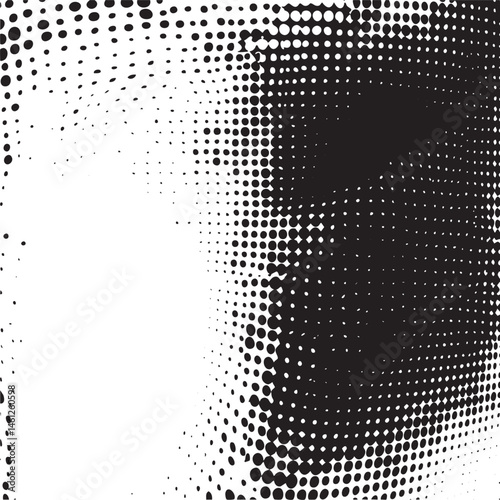A close-up of a partially revealed face composed of numerous black and white dots.