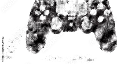 A black game controller rests on a white surface.