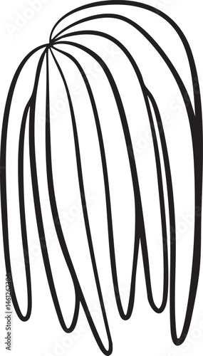 A single stylized palm frond gracefully curves upwards.
