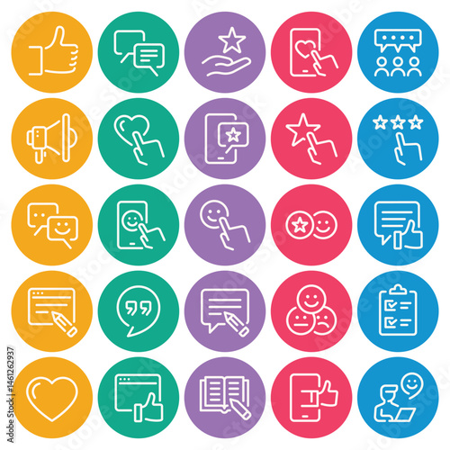 Circle color outline icons set for Feedback testimonials