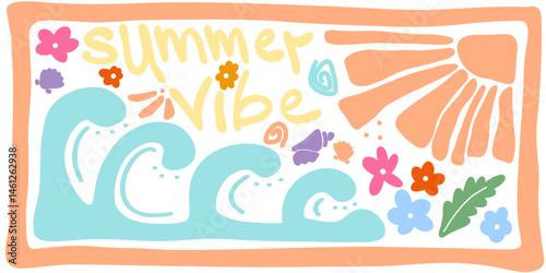 Vector illustration with the image of summer mood and vibe attributes

