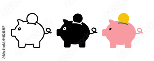 Piggy bank icon set. for mobile concept and web design on white background