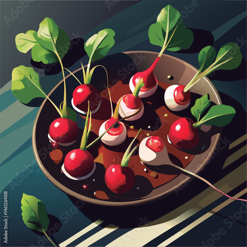 Radishes in a dish. vibrant and delicious.