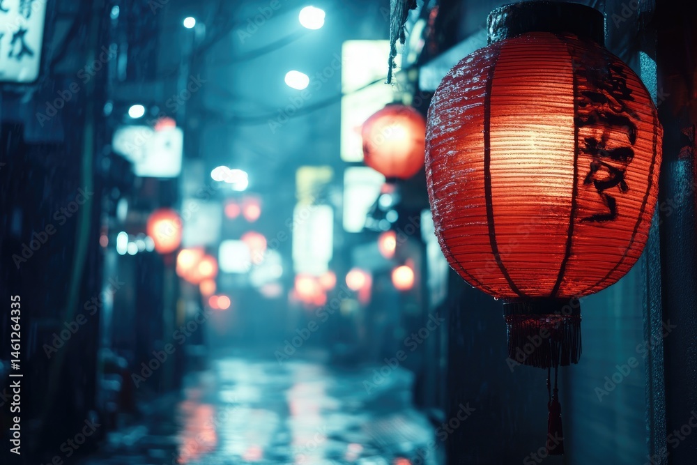 Nighttime alley with paper lanterns