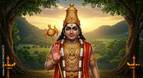 Obraz na płótnie Lord Ayyappa in Serene Landscape w salonie