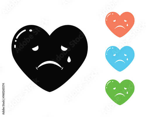 Sad heart vector icons, Crying love symbol illustration, Downloadable graphics for emotion and design