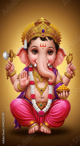Adorable Baby Ganesha in Ro...