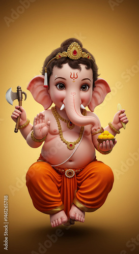 Adorable Baby Ganesha in Or...