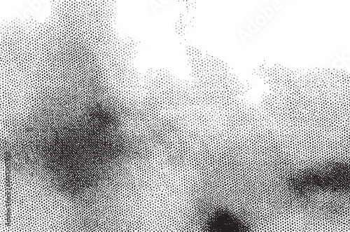 A grayscale portrait of a woman's face emerges from a textured pointillist background.