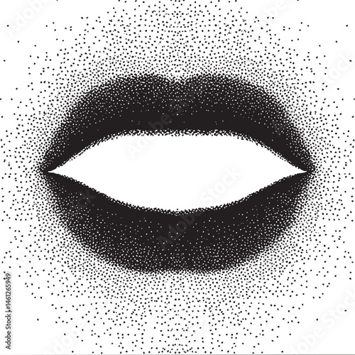 A stylized black-and-white of a large eye with a prominent pupil.