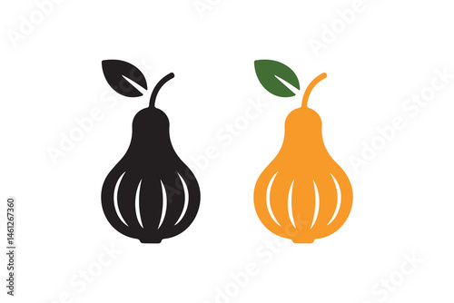 Gourd Icon Set – Black Silhouette and Colorful Vector Illustration