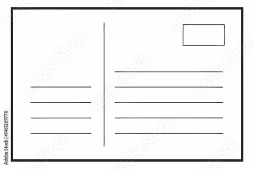 Blank Hand Drawn Postcard Template for Message and Address