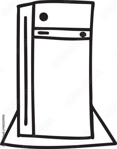 A simple upright computer tower stands on a dark surface.