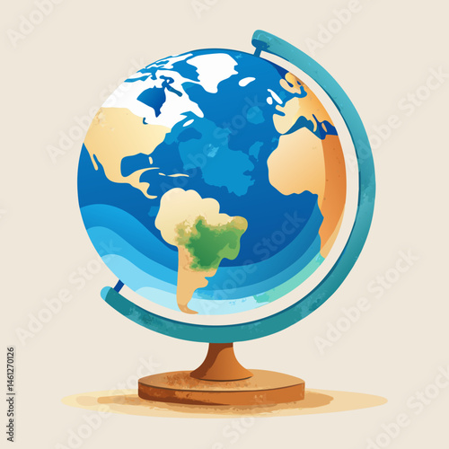 Colorful Watercolor Globe Illustration for Education and Travel