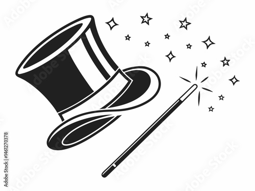 Magic Hat and Wand with Stars Illustration