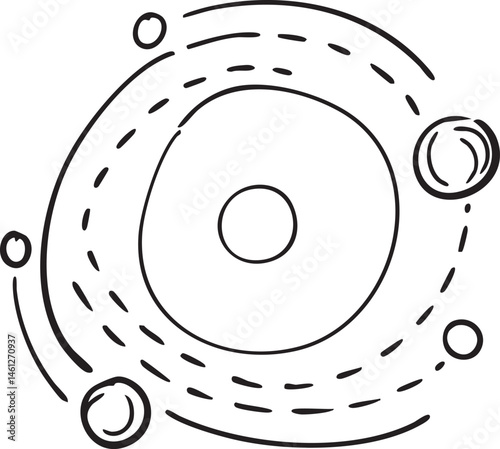 A central circle is surrounded by several smaller circles connected with dashed lines.