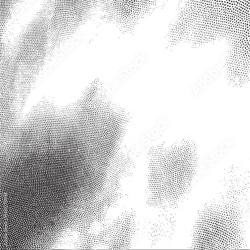 Abstract black and white textured background with scattered dots.