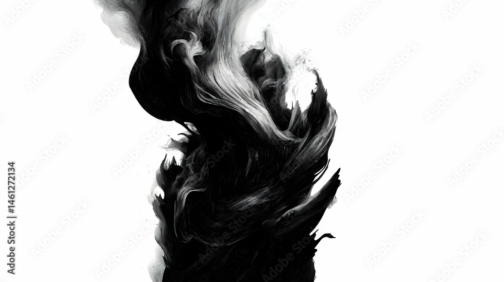 Fototapeta premium Abstract Black Ink Flow On White Background