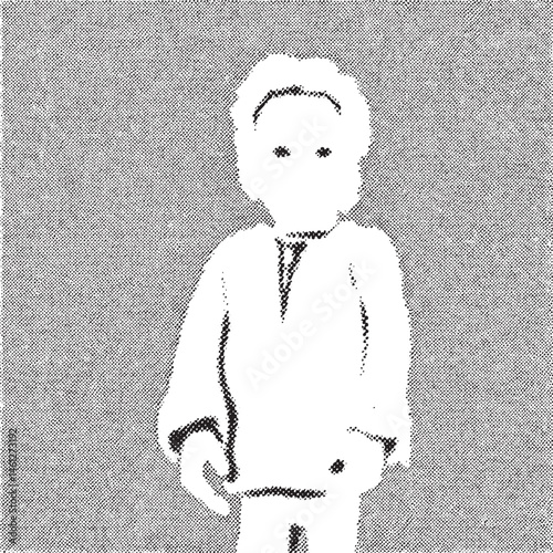 A solitary figure stands with arms crossed facing forward in a grayscale portrait.
