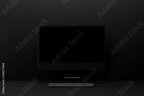 Black Desktop Computer Minimalist Setup Dark Background