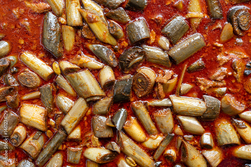 Closeup of Banana Stem Curry or Gulai Batang Pisang. Malaysian Food. Malaysian Delicacies
