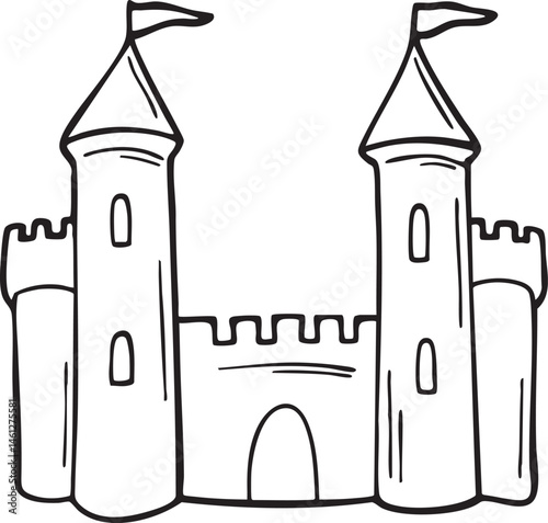A simple black and white depicts a fanciful