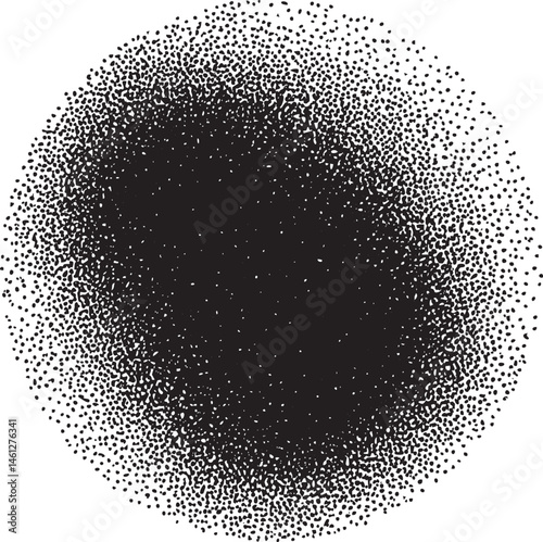 A dense cluster of small black dots radiates outward from a central dark space.