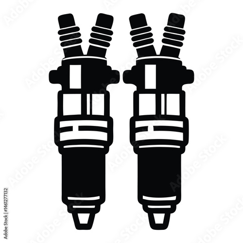 Double Fuel Injector silhouette vector, Spark Plug silhouette, black and white silhouette, vector and illustration
