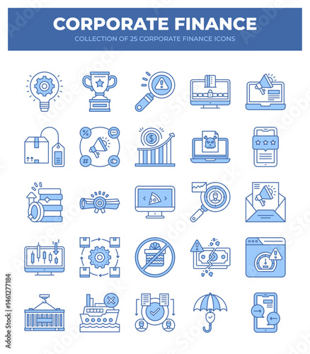 Corporate Finance Icons. 25 Essential Line Icons for Business