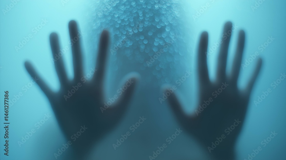 A blurred image capturing hands pressed against a translucent surface, conveying feelings of isolation and introspection. A blurred image capturing hands pressed against a translucent surface, conveying feelings of isolation and introspection.