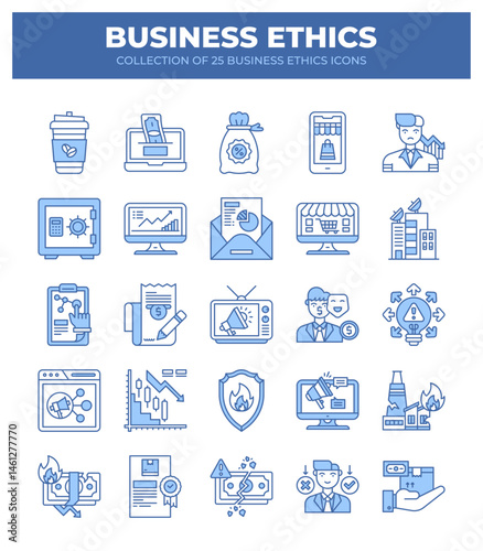 Collection of 25 Business Ethics Icons. A Guide to Ethical Business Practices