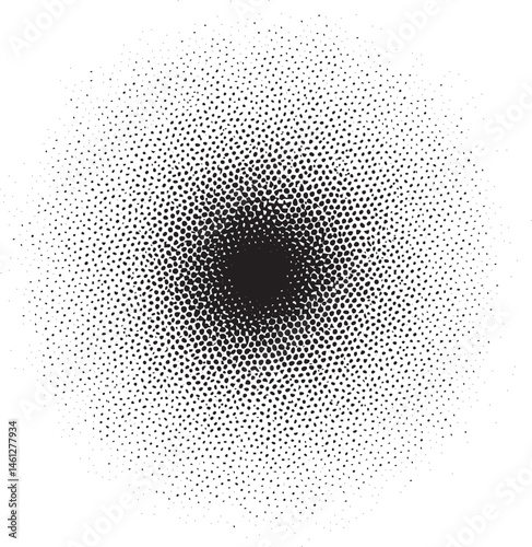A dense circular of black dots surrounds a dark central void.