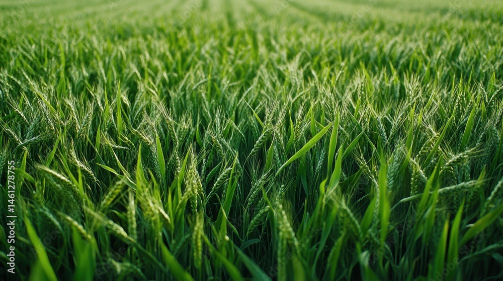 Fototapeta premium Glistening Green Grass Field at Sunrise