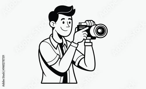Man taking photo silhouette, standing photographer, camera user icon, Silhouettes man taking photos isolated on transparent background